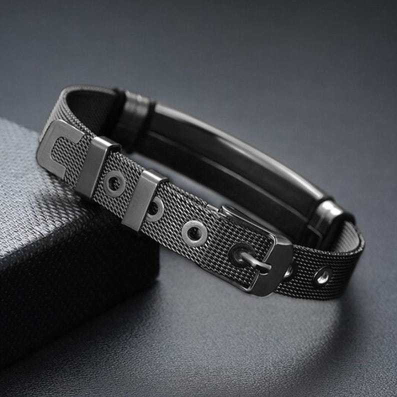 Personalized Black Stainless Steel Medical ID Adjustable Bracelet - Free Engraving!