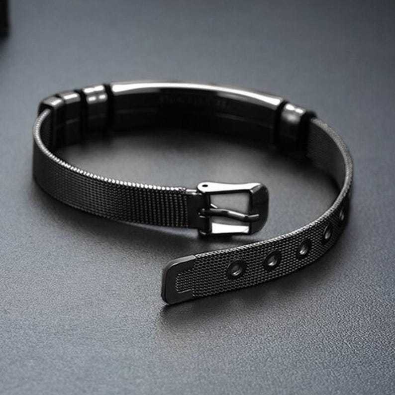 Personalized Black Stainless Steel Medical ID Adjustable Bracelet - Free Engraving!