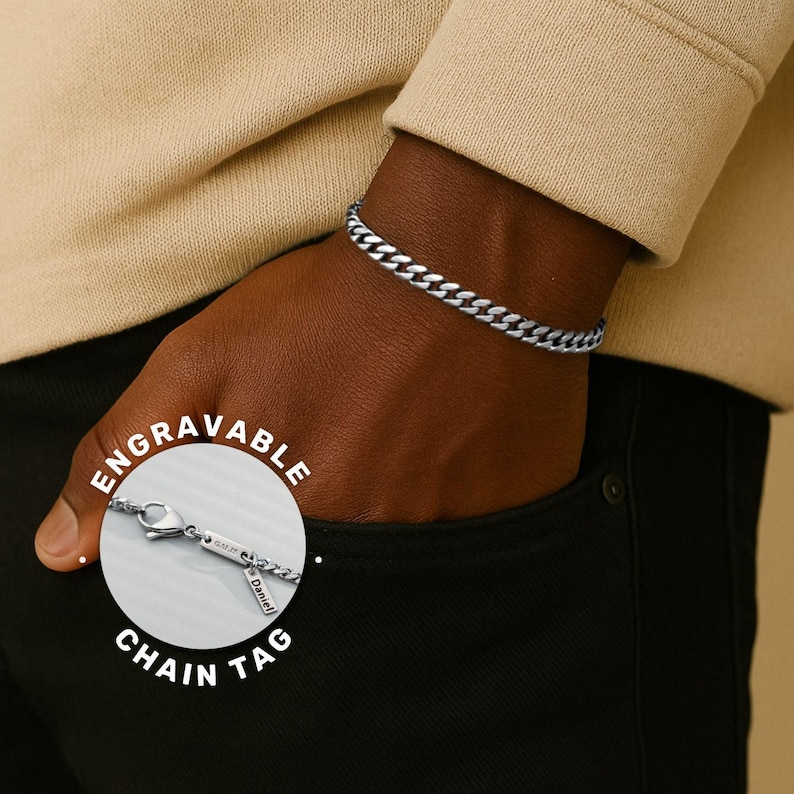 Waterproof Men's Silver Chain Bracelet,Stainless Steel Bracelet For Men,Men's Jewelry, Men's Gift, Boyfriend Gift,Father’s Day Gift For Him