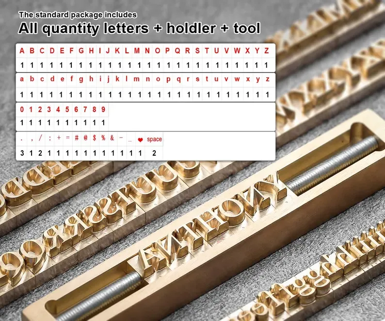 Custom Interchangeable Copper Stamp / Interchangeable Wood Brand Iron Heat Emboss with Letter / Leather stamp sets