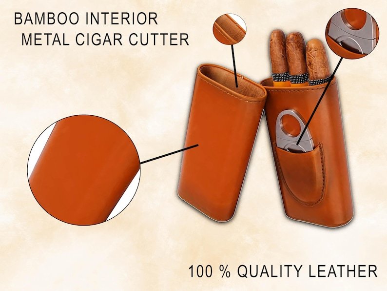 Personalized Leather Cigar Case, Cigar Case With Cutter, Gift for Cigar Lover, Father's Day Gifts