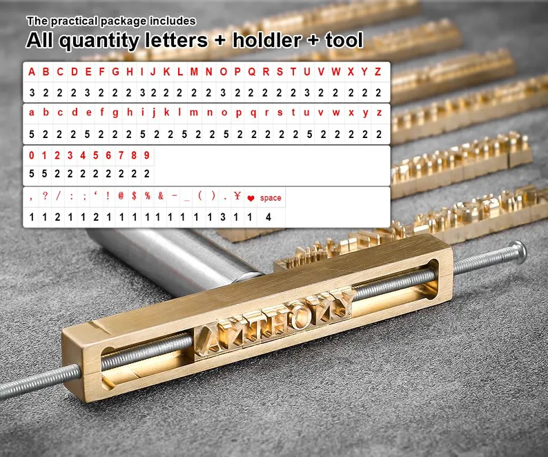 Custom Interchangeable Copper Stamp / Interchangeable Wood Brand Iron Heat Emboss with Letter / Leather stamp sets