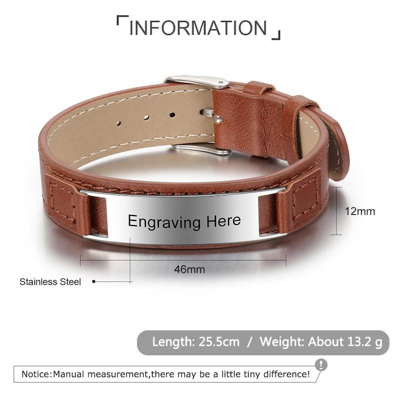 Personalised Medical Alert Bracelet  For Men,Stainless Steel &Pu Leather Bracelet Waterproof Emergency ID Contact SOS Bracelet Gift For Dad