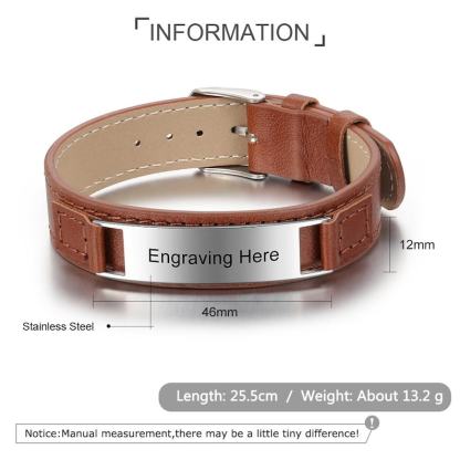 Personalised Medical Alert Bracelet  For Men,Stainless Steel &Pu Leather Bracelet Waterproof Emergency ID Contact SOS Bracelet Gift For Dad