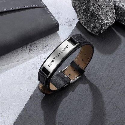 Personalised Medical Alert Bracelet  For Men,Stainless Steel &Pu Leather Bracelet Waterproof Emergency ID Contact SOS Bracelet Gift For Dad