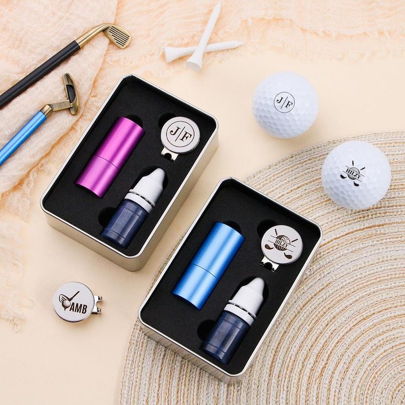 Custom Golf Stamp & Hat Clip Set, Personalized Golf Stamp, Fathers Day Gift, Christmas Gift, Custom Golf Ball Stamp Box, Golf Ball Marker.
