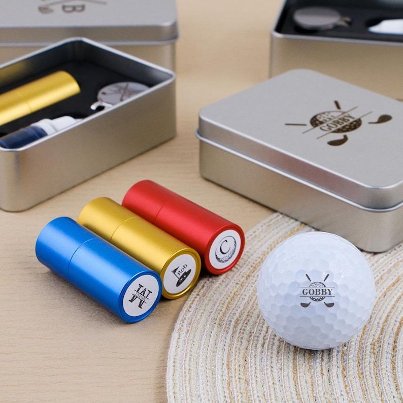 Custom Golf Stamp & Hat Clip Set, Personalized Golf Stamp, Fathers Day Gift, Christmas Gift, Custom Golf Ball Stamp Box, Golf Ball Marker.