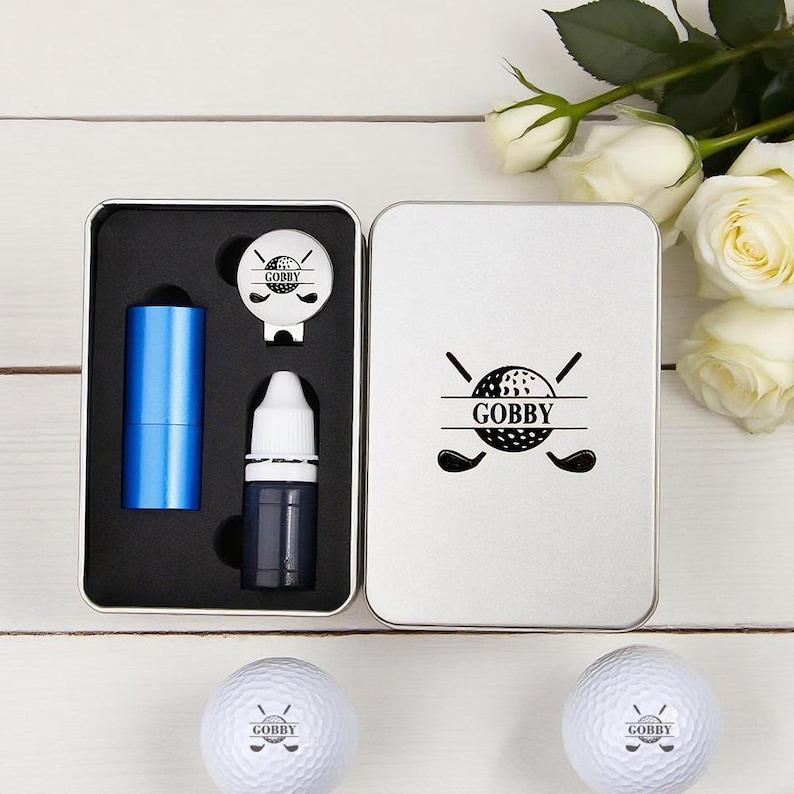 Custom Golf Stamp & Hat Clip Set, Personalized Golf Stamp, Fathers Day Gift, Christmas Gift, Custom Golf Ball Stamp Box, Golf Ball Marker.
