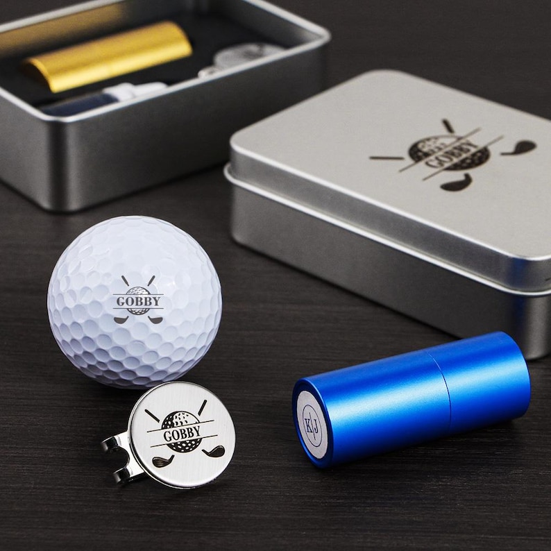 Custom Golf Stamp & Hat Clip Set, Personalized Golf Stamp, Fathers Day Gift, Christmas Gift, Custom Golf Ball Stamp Box, Golf Ball Marker.