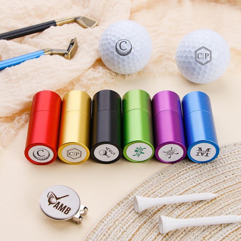 Custom Golf Stamp & Hat Clip Set, Personalized Golf Stamp, Fathers Day Gift, Christmas Gift, Custom Golf Ball Stamp Box, Golf Ball Marker.