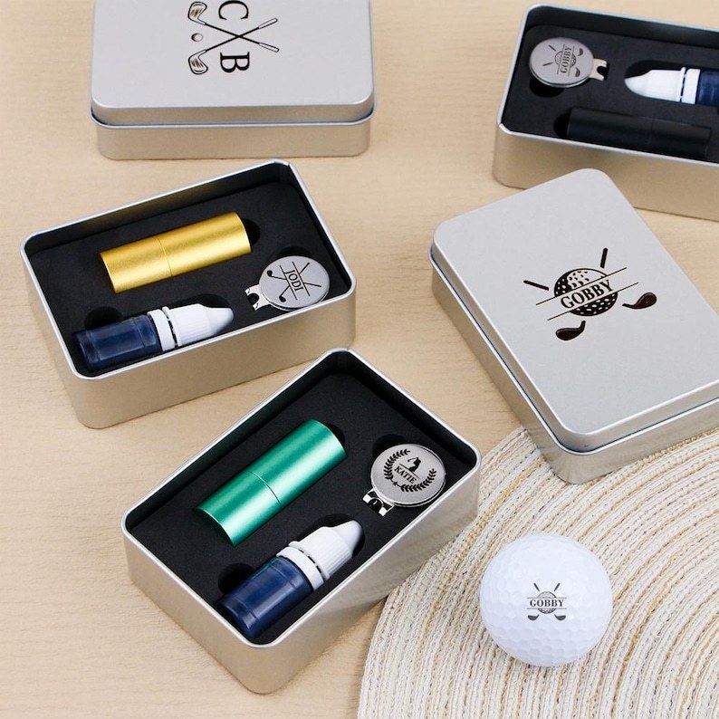 Custom Golf Stamp & Hat Clip Set, Personalized Golf Stamp, Fathers Day Gift, Christmas Gift, Custom Golf Ball Stamp Box, Golf Ball Marker.