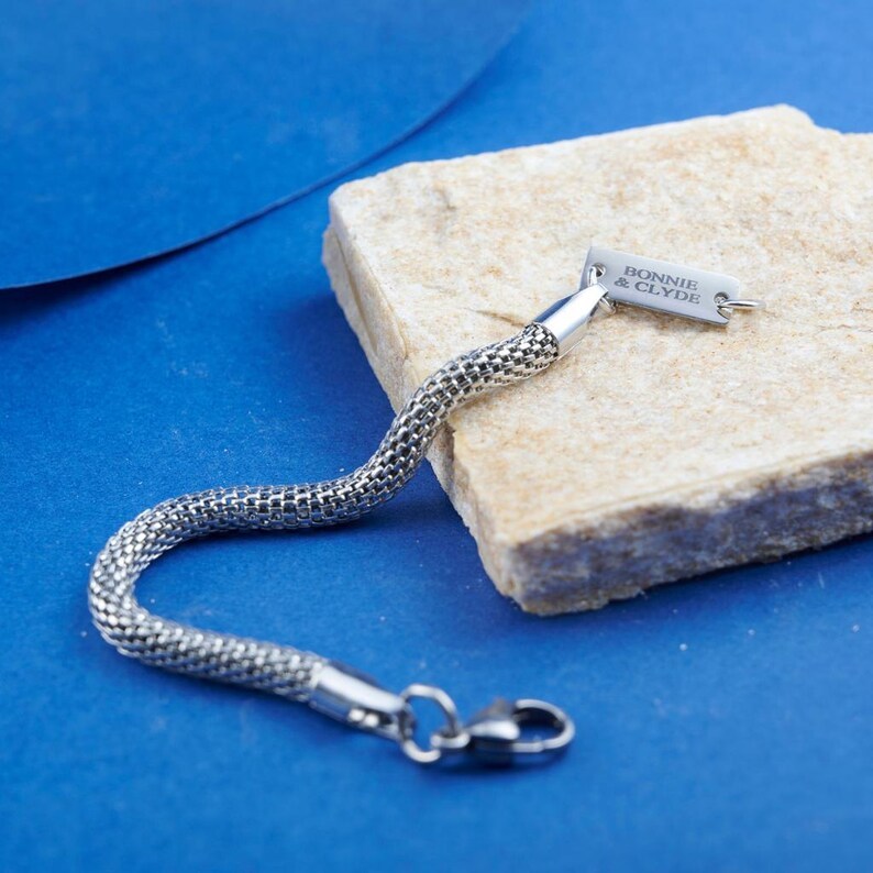 Stainless Steel Foxtail Chain Bracelet: 5mm Unisex Bali Chain, Custom Engraving