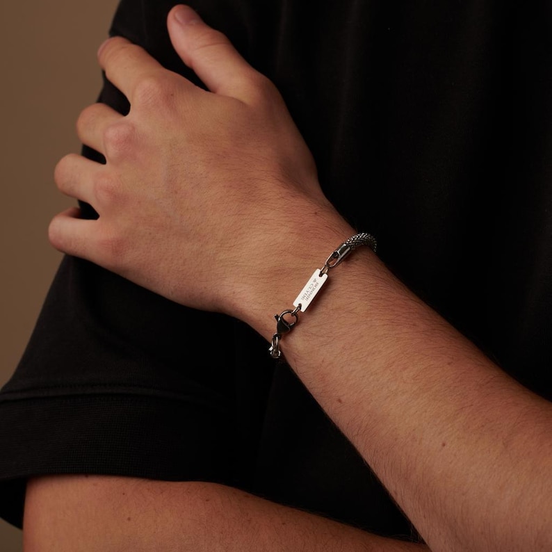 Stainless Steel Foxtail Chain Bracelet: 5mm Unisex Bali Chain, Custom Engraving