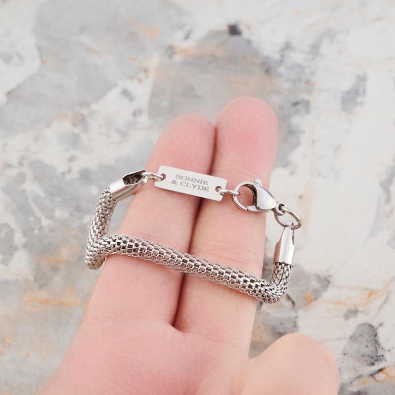 Stainless Steel Foxtail Chain Bracelet: 5mm Unisex Bali Chain, Custom Engraving