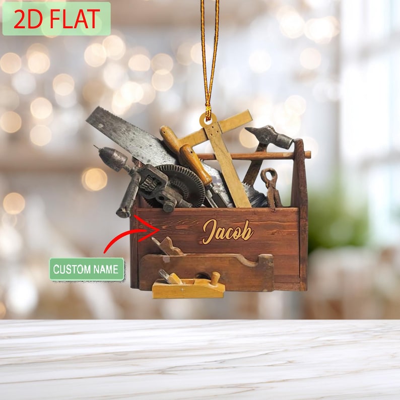 Personalized Toolbox Ornament: Custom Name Carpenter Gift