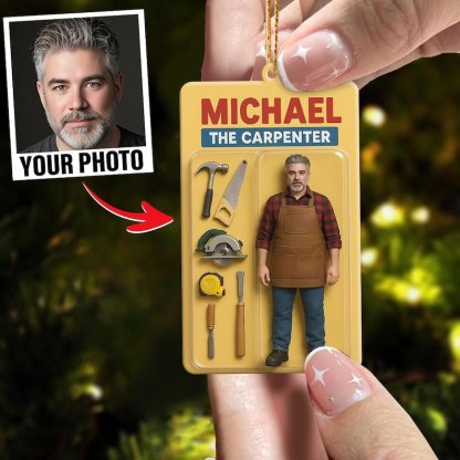 2D Personalized Carpenter Photo Ornament, Custom Name Woodworker Christmas Gift, Handyman Picture Keepsake, Builder Appreciation, Home Decor