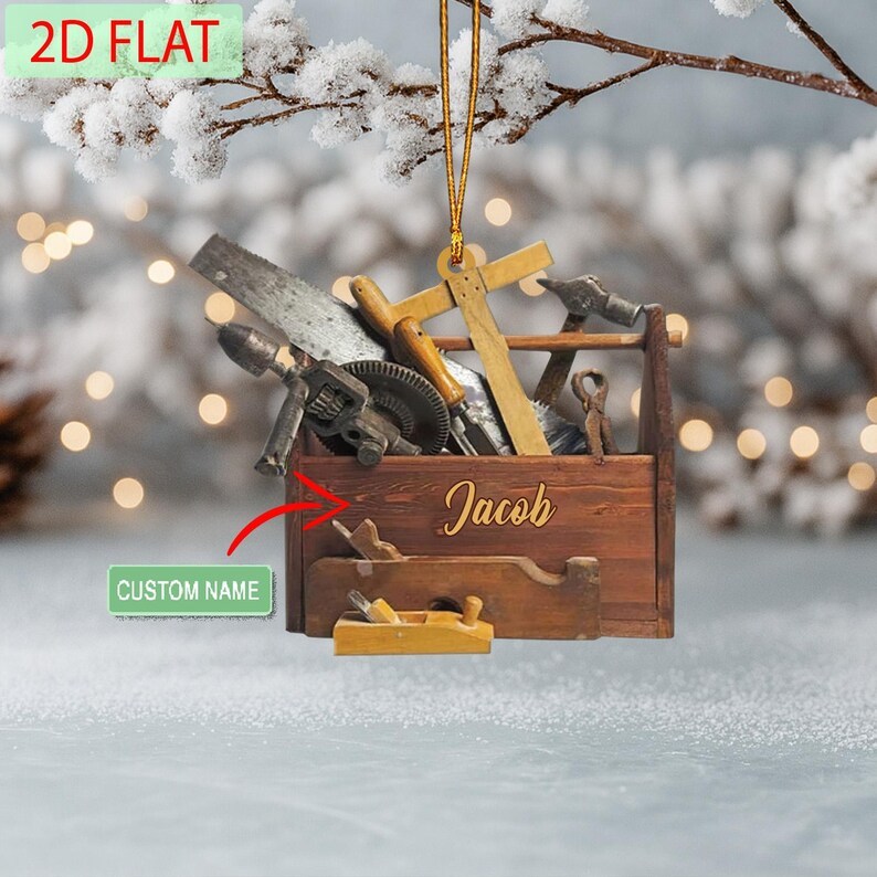 Personalized Toolbox Ornament: Custom Name Carpenter Gift