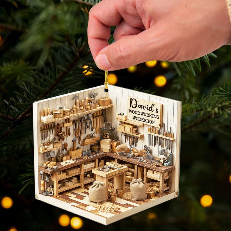 Personalized Woodworking Workshop Christmas Ornament, Carpenter 2D Flat Ornament , Wood Workshop Decor, DIY Lovers And Handmade Gift Idea