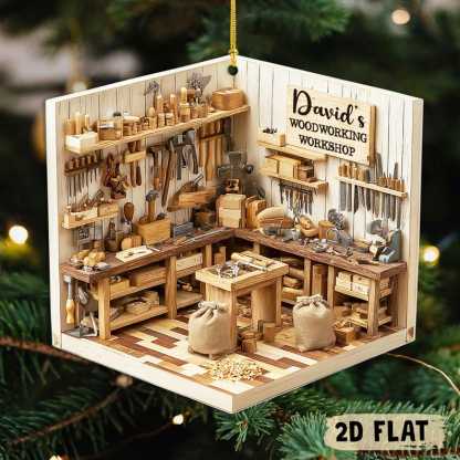 Personalized Woodworking Workshop Christmas Ornament, Carpenter 2D Flat Ornament , Wood Workshop Decor, DIY Lovers And Handmade Gift Idea