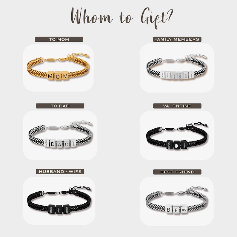 Dad Christmas Gift for Him, Personalized Mens Bracelet, Husband Gift, Stainless Steel Bracelet For Dad With Kids Name, Family Name Bracelet
