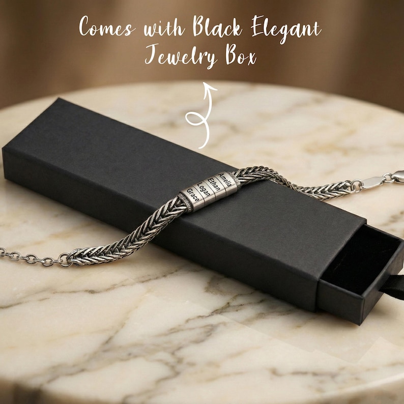 Dad Christmas Gift for Him, Personalized Mens Bracelet, Husband Gift, Stainless Steel Bracelet For Dad With Kids Name, Family Name Bracelet