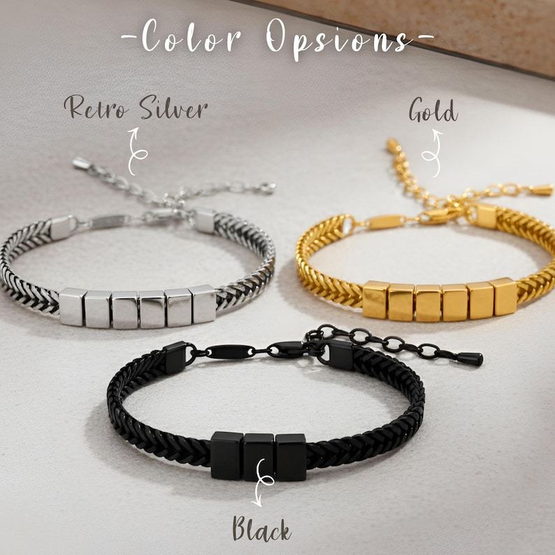 Dad Christmas Gift for Him, Personalized Mens Bracelet, Husband Gift, 