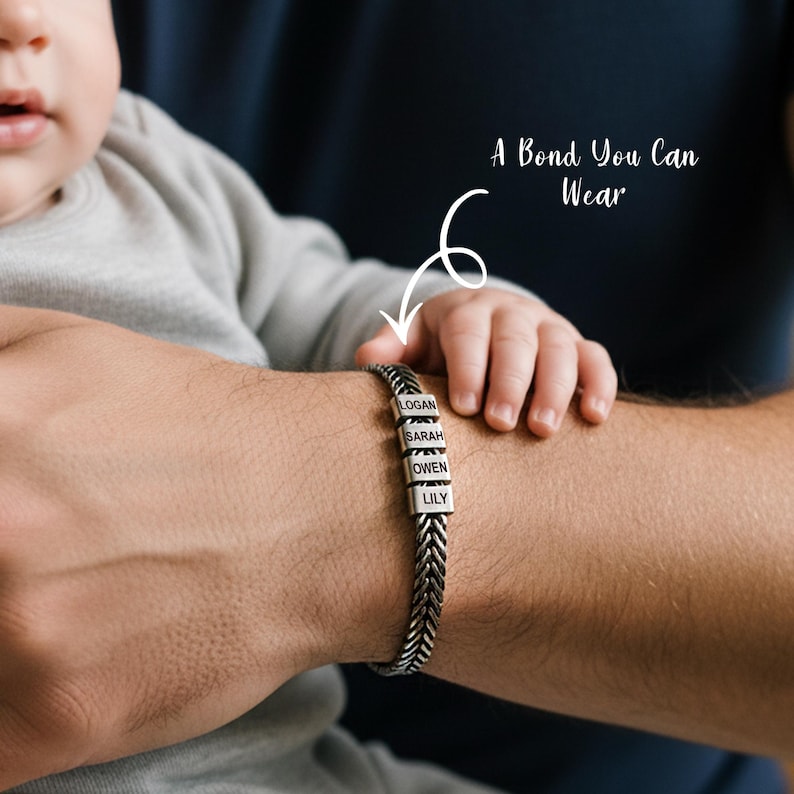 Dad Christmas Gift for Him, Personalized Mens Bracelet, Husband Gift, Stainless Steel Bracelet For Dad With Kids Name, Family Name Bracelet