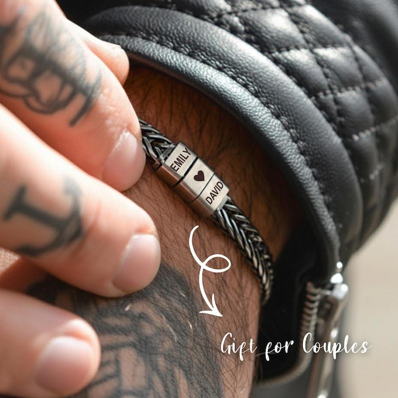 Dad Christmas Gift for Him, Personalized Mens Bracelet, Husband Gift, Stainless Steel Bracelet For Dad With Kids Name, Family Name Bracelet