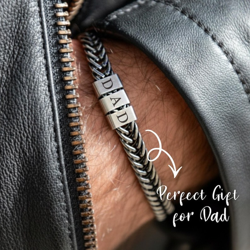 Dad Christmas Gift for Him, Personalized Mens Bracelet, Husband Gift, Stainless Steel Bracelet For Dad With Kids Name, Family Name Bracelet