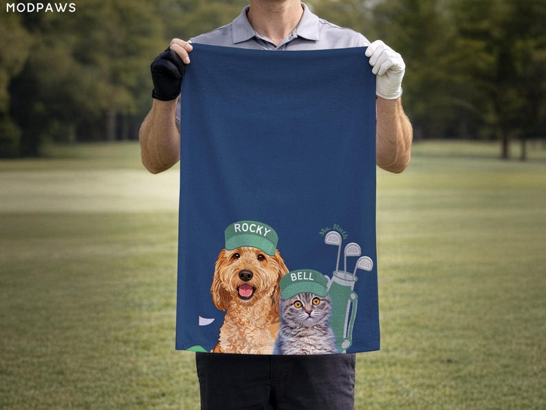 Custom Pet Golf Towel Using Pet Photo + Pet Name Personalized Dog Golf Towels Custom Cat Golf Towels Personalised Dog Towel Custom Cat Towel