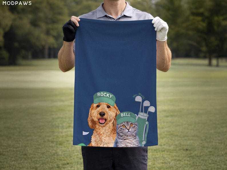 Custom Pet Golf Towel Using Pet Photo + Pet Name Personalized Dog Golf Towels Custom Cat Golf Towels Personalised Dog Towel Custom Cat Towel