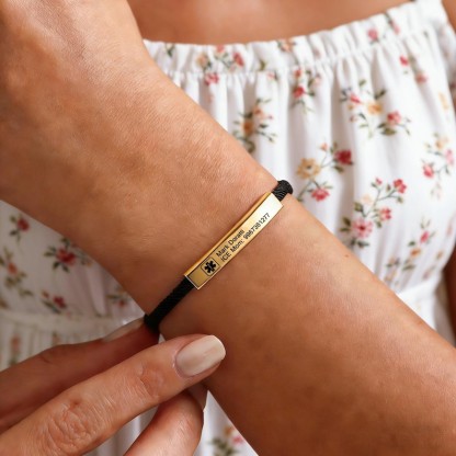 Medical Alert Bracelet, Personalized Medical Rope Bracelet with Engraving, ID & Medical Bracelets, Minimalist Emergency Jewelry for Her Him