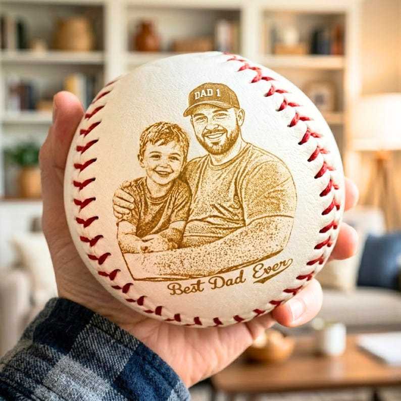 Photo Engraved Baseball Personalized Fathers Day Gift for Dad Grandpa Coach Custom Birthday