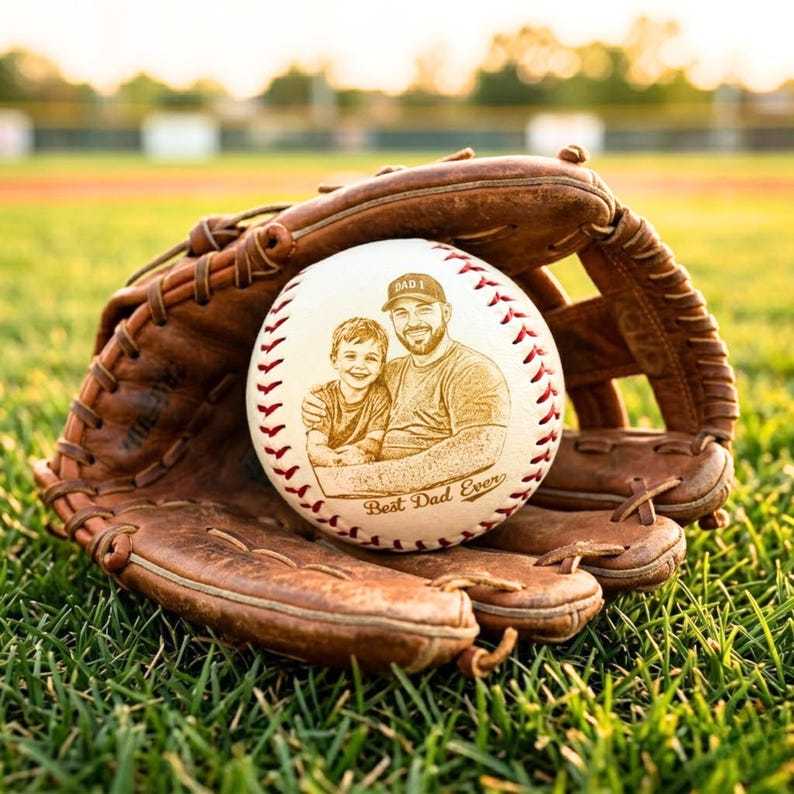 Photo Engraved Baseball Personalized Fathers Day Gift for Dad Grandpa Coach Custom Birthday