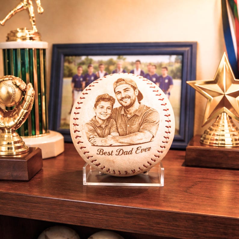 Photo Engraved Baseball Personalized Fathers Day Gift for Dad Grandpa Coach Custom Birthday