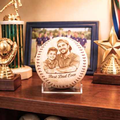 Photo Engraved Baseball Personalized Fathers Day Gift for Dad Grandpa Coach Custom Birthday