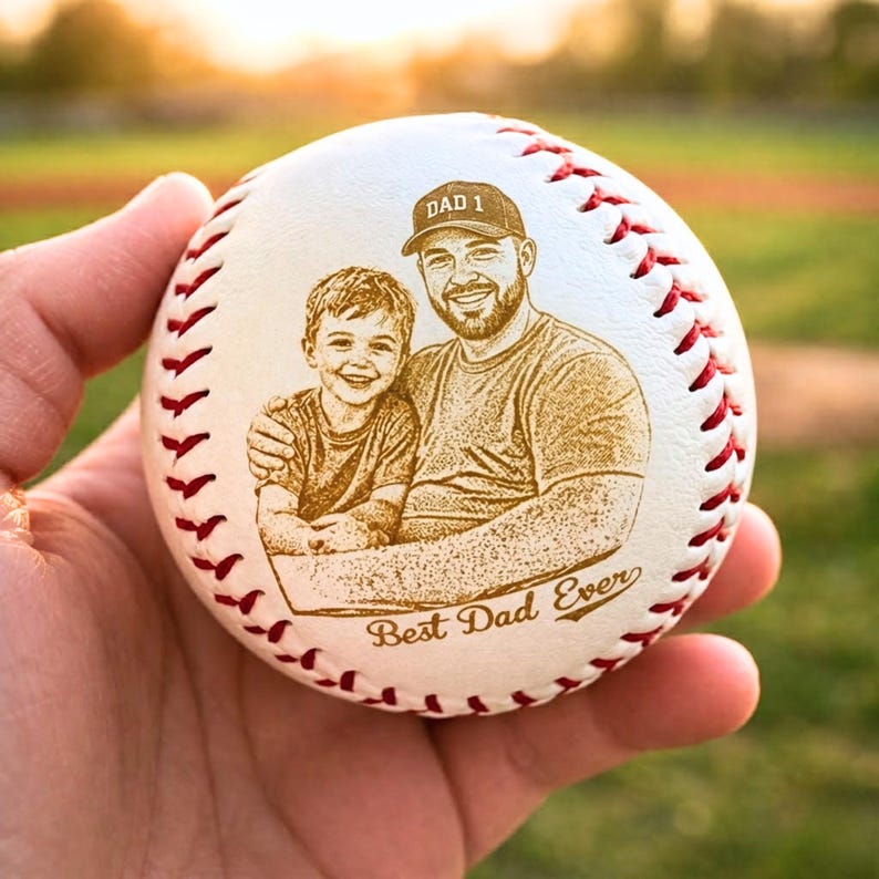 Photo Engraved Baseball Personalized Fathers Day Gift for Dad Grandpa Coach Custom Birthday