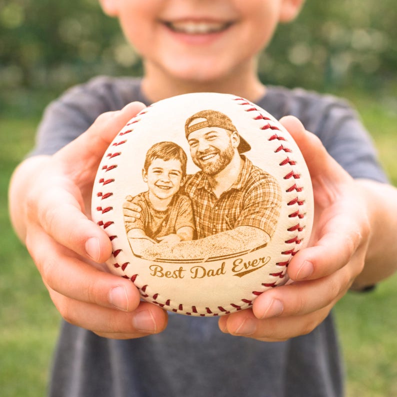 Photo Engraved Baseball Personalized Fathers Day Gift for Dad Grandpa Coach Custom Birthday