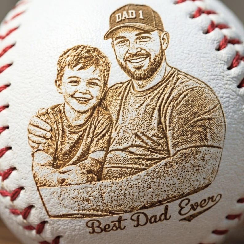 Photo Engraved Baseball Personalized Fathers Day Gift for Dad Grandpa Coach Custom Birthday