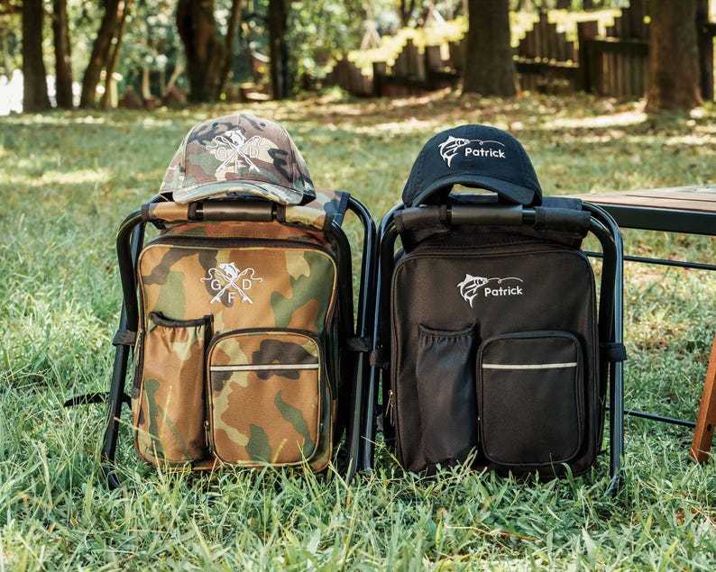 Personalized Cooler Chair, Embroidery Backpack or Matching Cap, Custom Outdoor Lovers Gifts, Fishing Gifts for Men