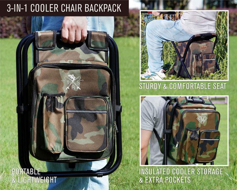Personalized Cooler Chair, Embroidery Backpack or Matching Cap, Custom Outdoor Lovers Gifts, Fishing Gifts for Men
