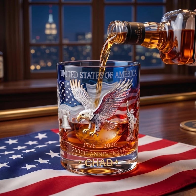 United States 250th Anniversary, Personalized Whiskey Glass, Gift For Men, Custom Name, Patriotic Cup Gift For Him, a5091e6d