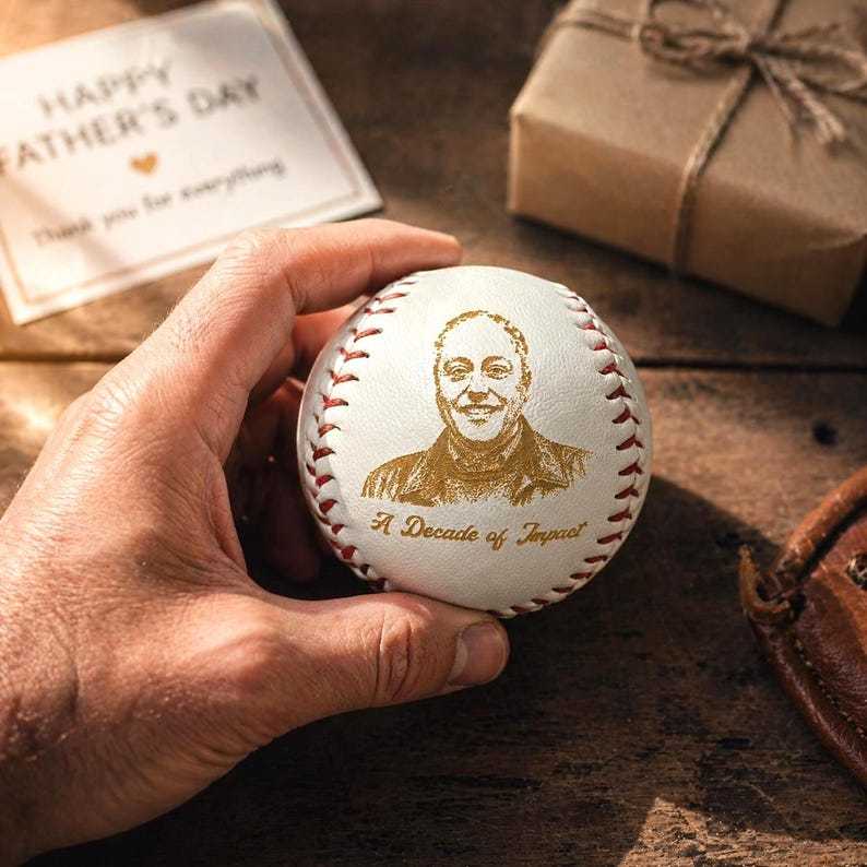 Photo Engraved Baseball Personalized Fathers Day Gift for Dad Grandpa Coach Custom Birthday