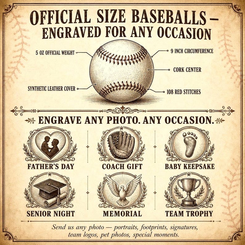 Photo Engraved Baseball Personalized Fathers Day Gift for Dad Grandpa Coach Custom Birthday