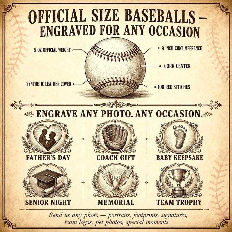 Photo Engraved Baseball Personalized Fathers Day Gift for Dad Grandpa Coach Custom Birthday