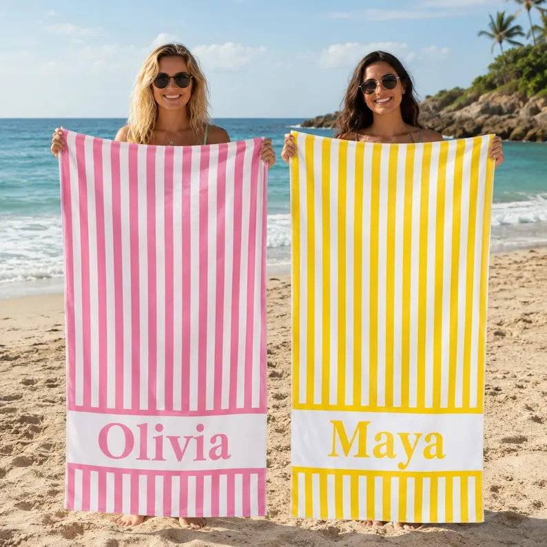 Personalized Groovy Striped Beach Towel: Custom Bachelorette Party Gift