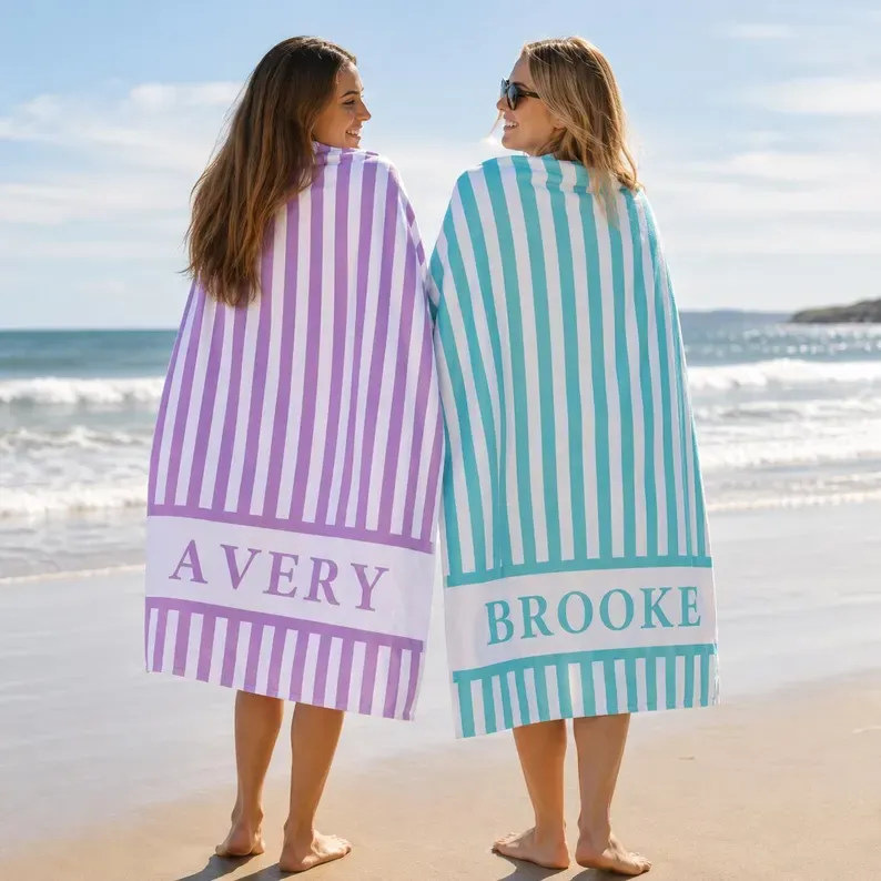 Personalized Groovy Striped Beach Towel: Custom Bachelorette Party Gift