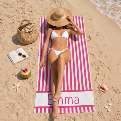 Personalized Groovy Striped Beach Towel: Custom Bachelorette Party Gift