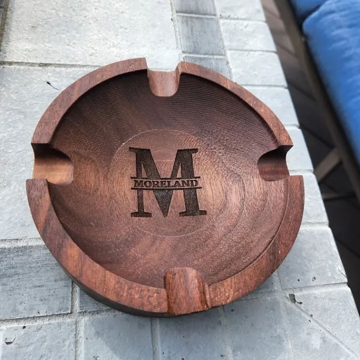 Personalized Name Walnut Cigar Ash Tray Personalized Cigar Cutter For Dad, Groomsman Gift Proposal Custom Cigar Accessories For Him