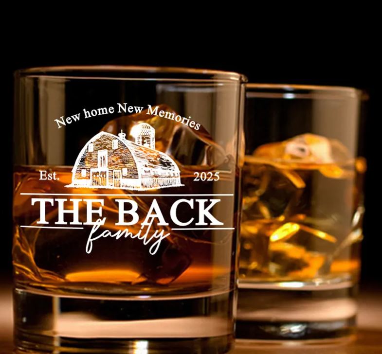 Personalized New Home New Memories Whiskey Tumblers Engraved Family Name Whiskey Glass for New Homeowner Housewarming Gift Moving House Gift